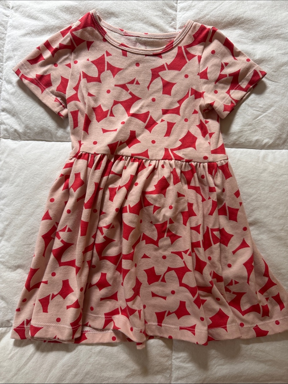 Girls' Pink Floral-Pattern Short Sleeve Casual Dress